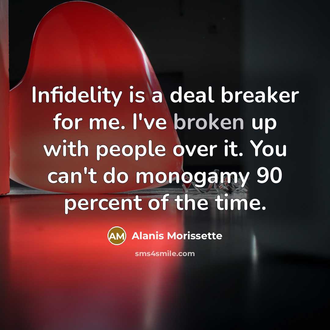 “Infidelity is a deal breaker for me. I've broken up…” quote by Alanis Morissette