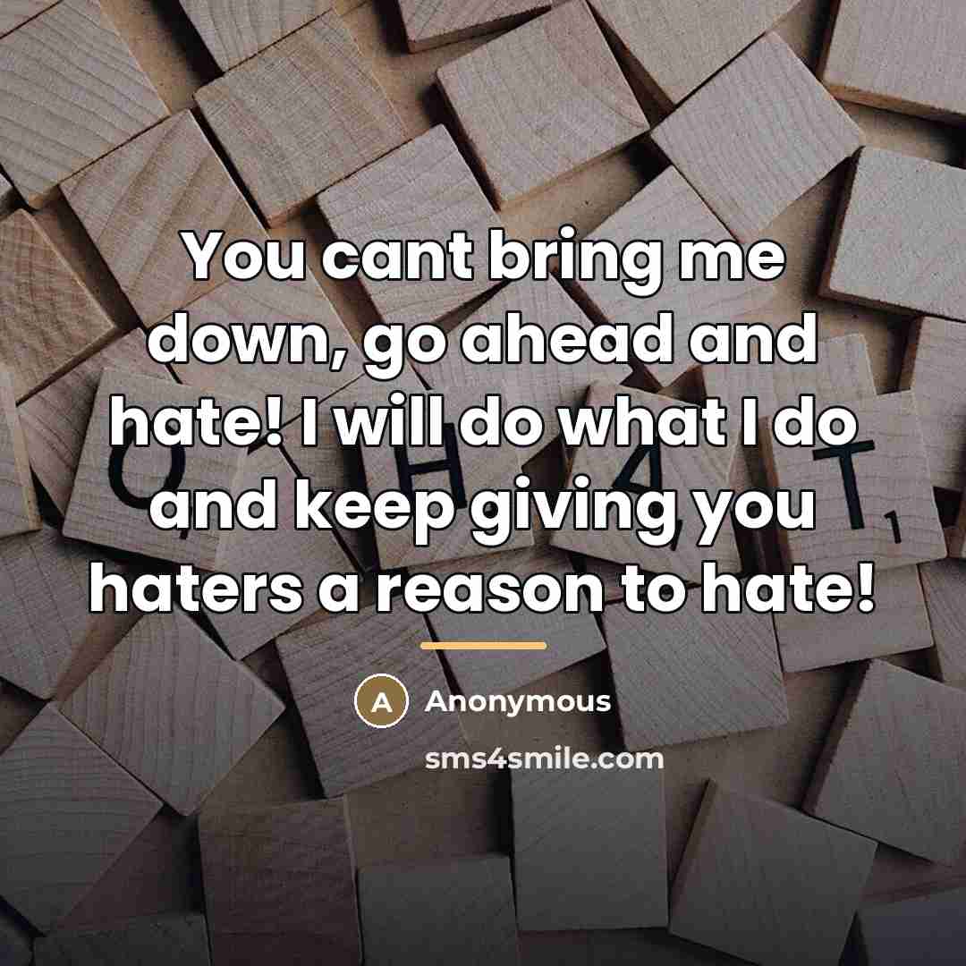 “You cant bring me down, go ahead and hate! I…” quote by Anonymous