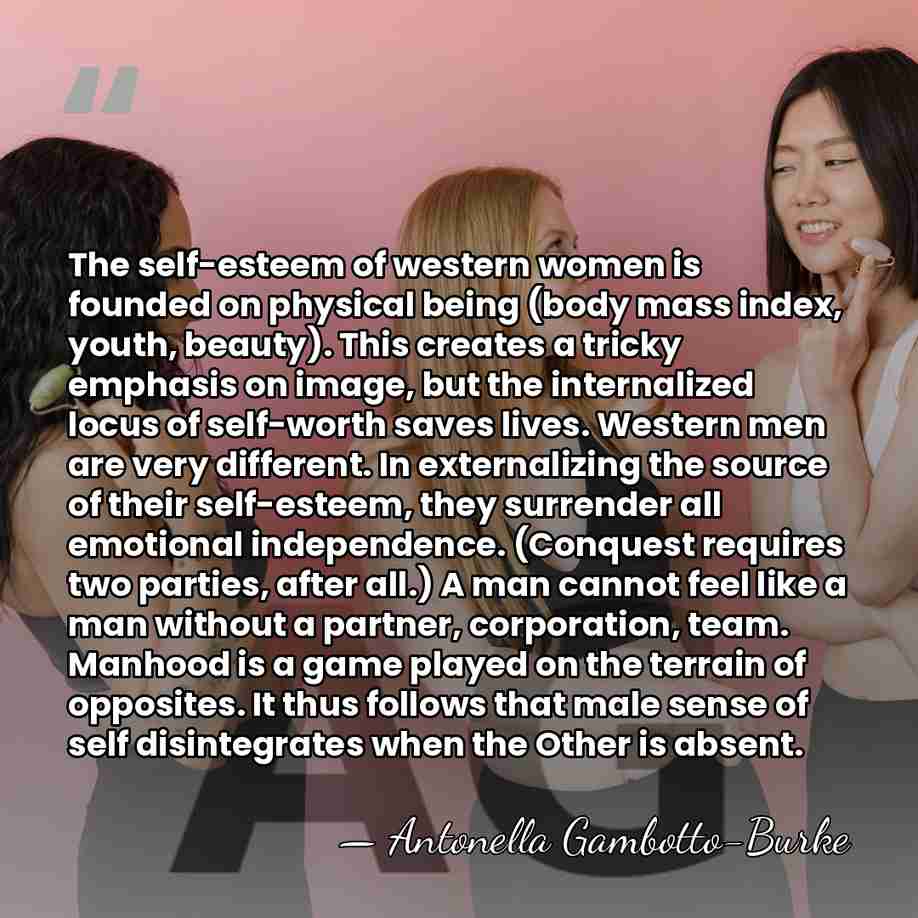 The self-esteem of western women is founded on physical being (body mass&hellip; - Antonella Gambotto-Burke