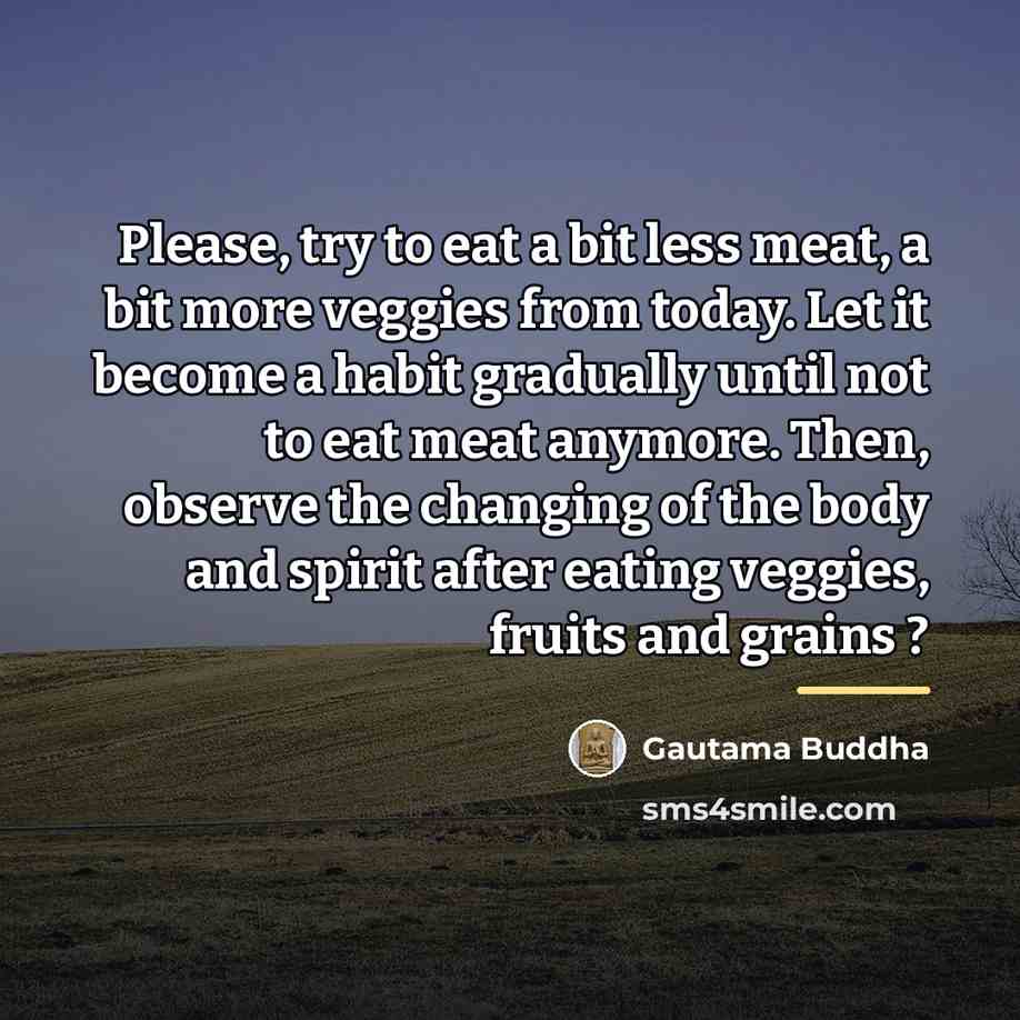 “Please, try to eat a bit less meat, a bit…” quote by Gautama Buddha