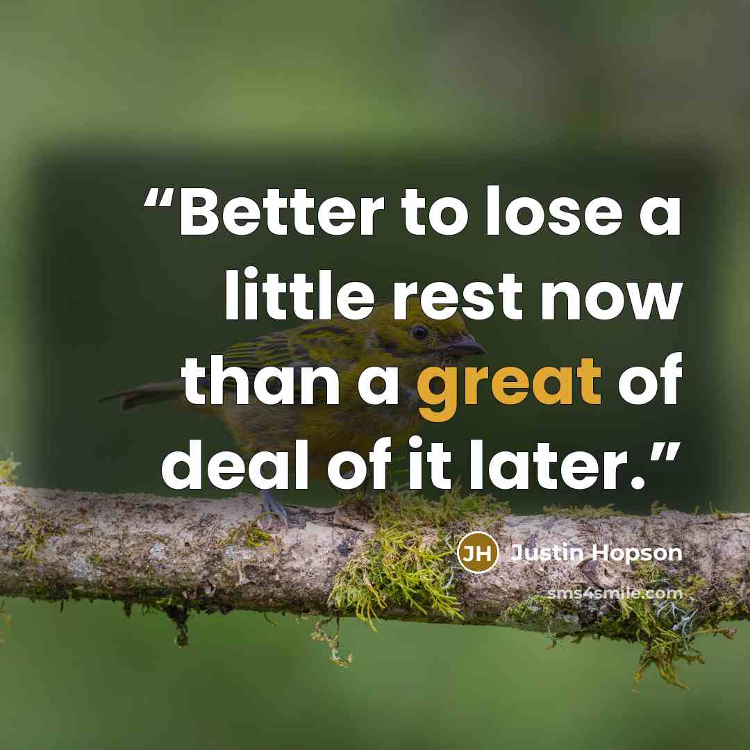 “Better to lose a little rest now than a great of deal of it later.” quote by Justin Hopson