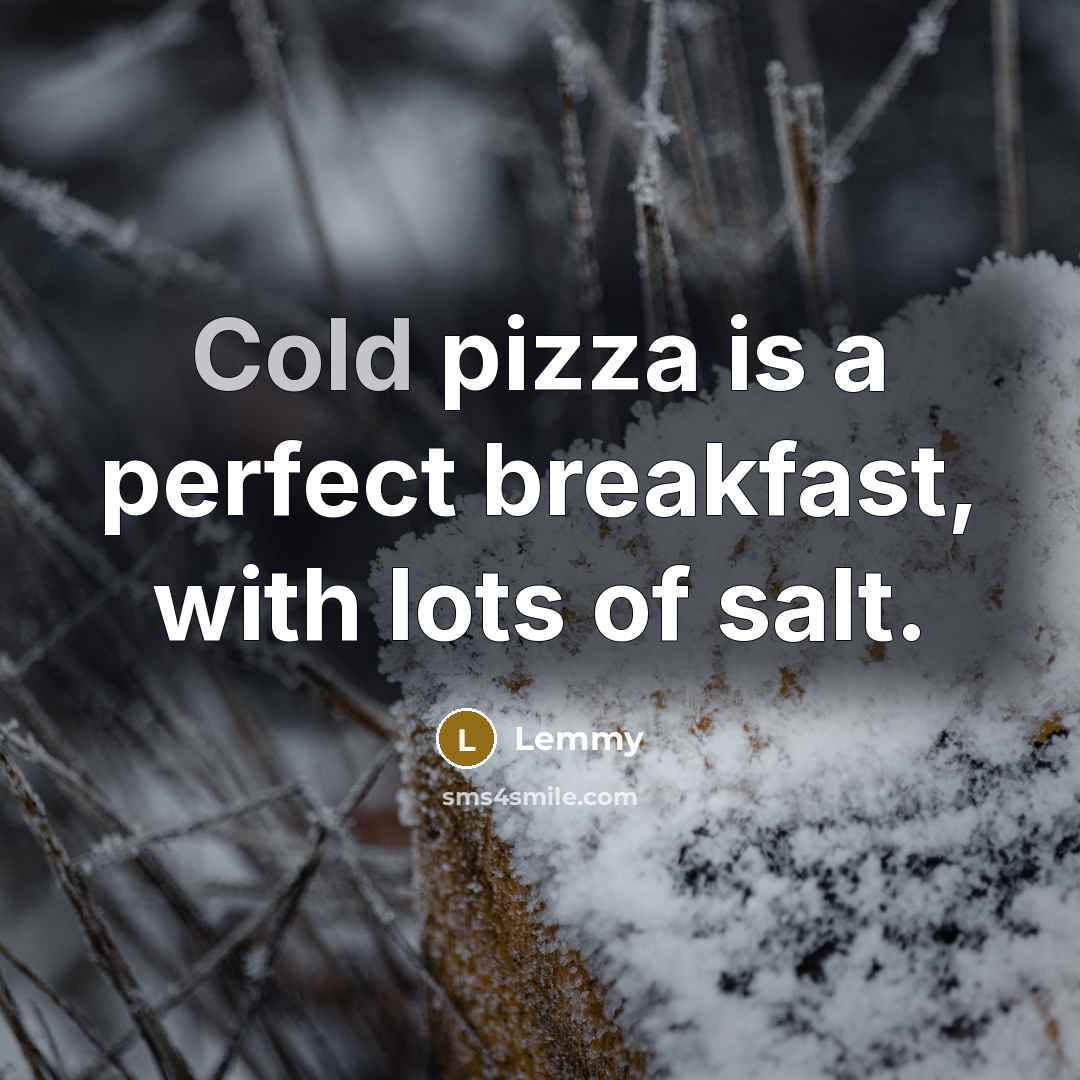 “Cold pizza is a perfect breakfast, with lots of salt.…” quote by Lemmy