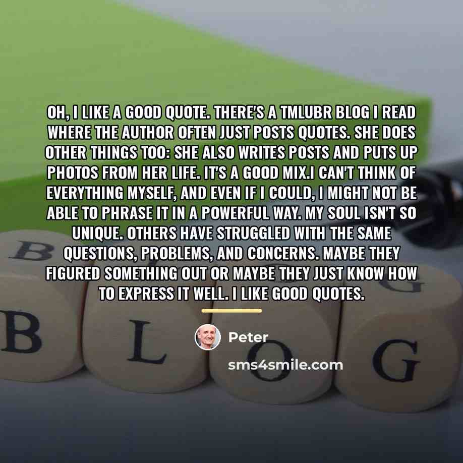 “Oh, I like a good quote. There's a tmlubr blog…” quote by Peter