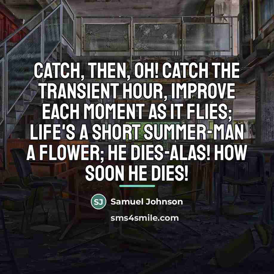 “Catch, then, oh! catch the transient hour, Improve each moment…” quote by Samuel Johnson