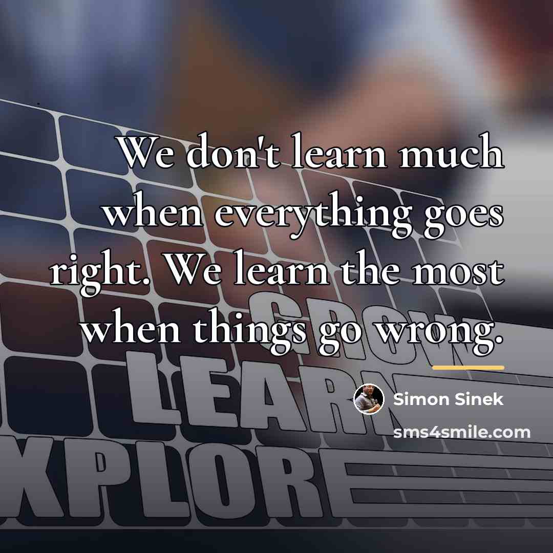 “We don't learn much when everything goes right. We learn…” quote by Simon Sinek