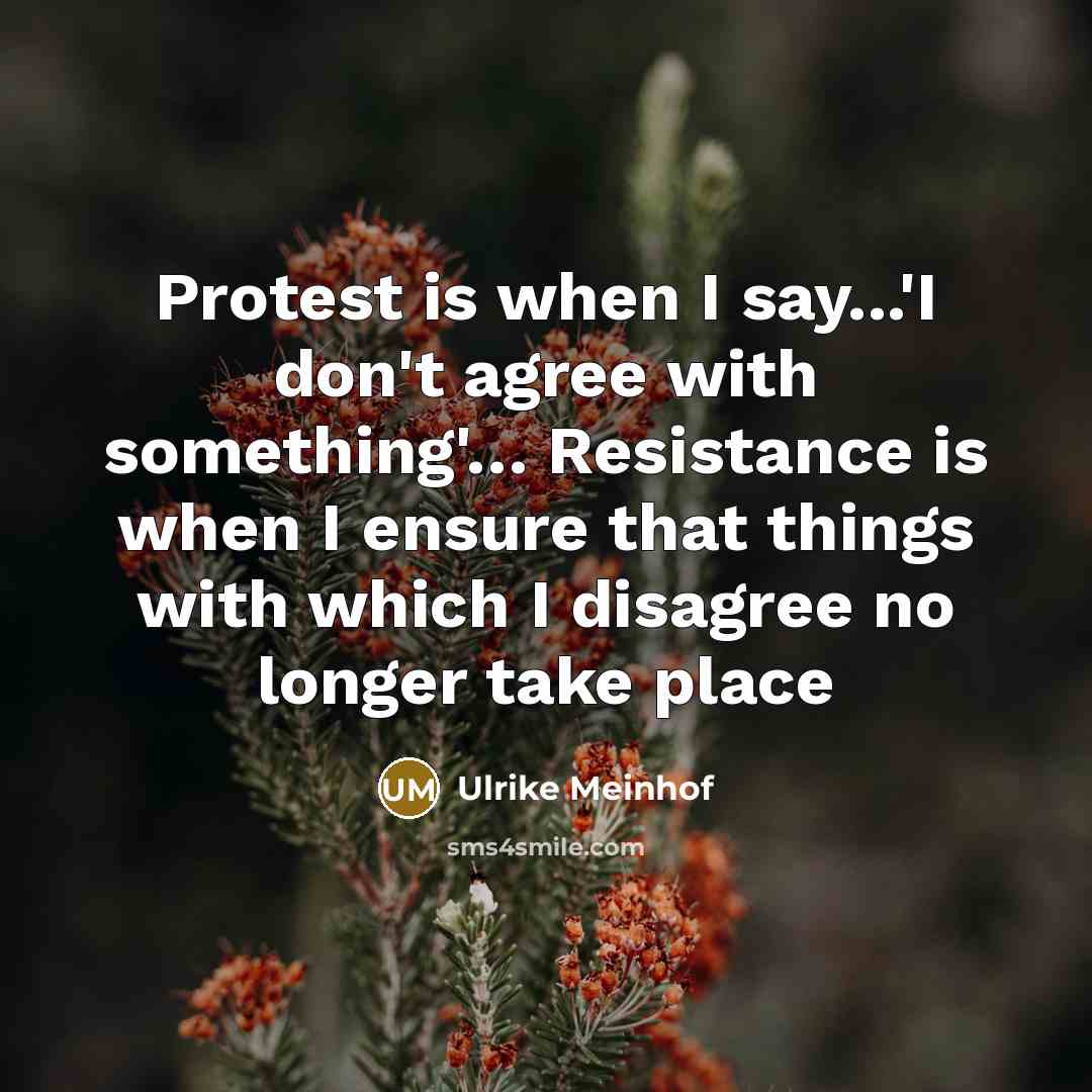 “Protest is when I say...'I don't agree with something'.... Resistance…” quote by Ulrike Meinhof