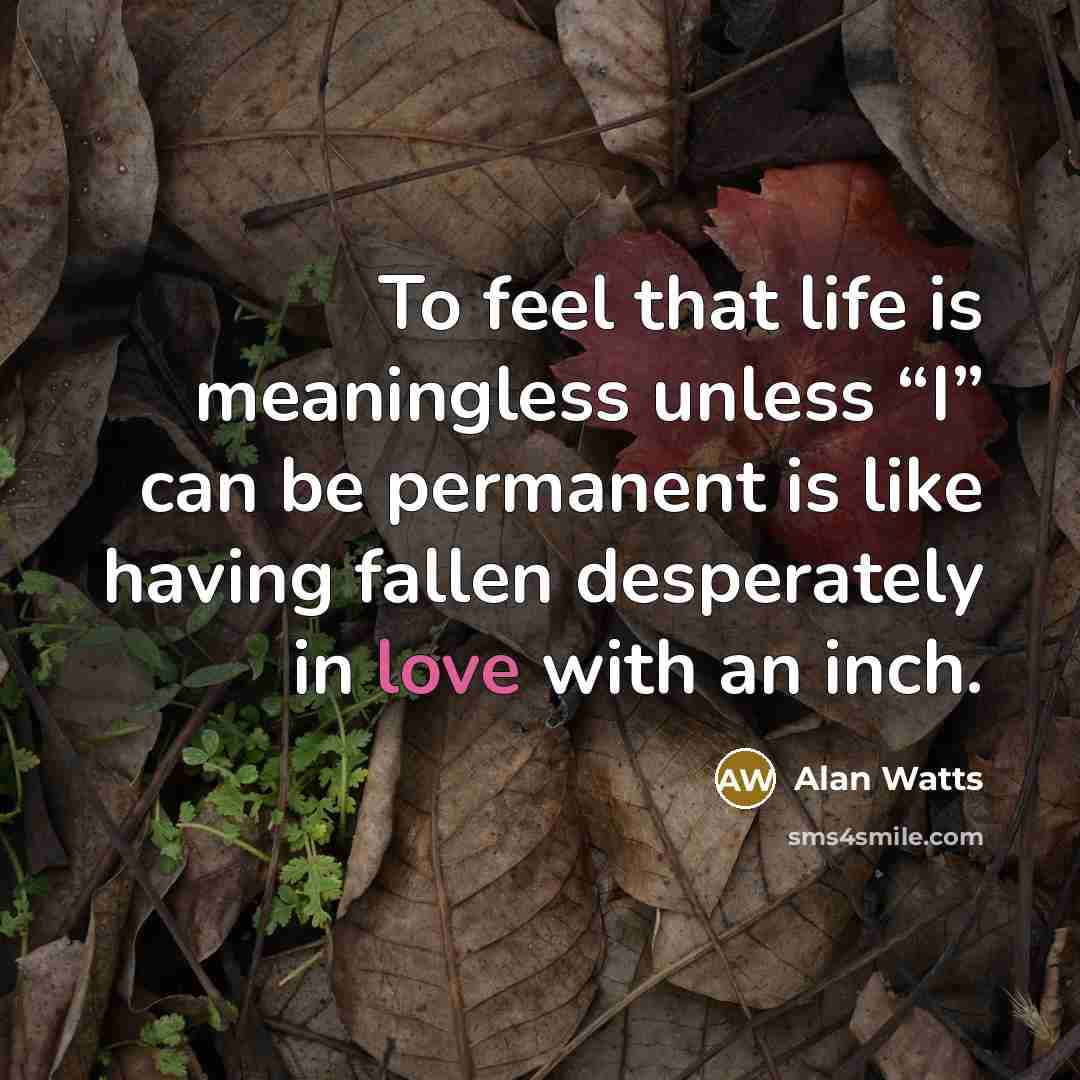 “To feel that life is meaningless unless “I” can be…” quote by Alan Watts