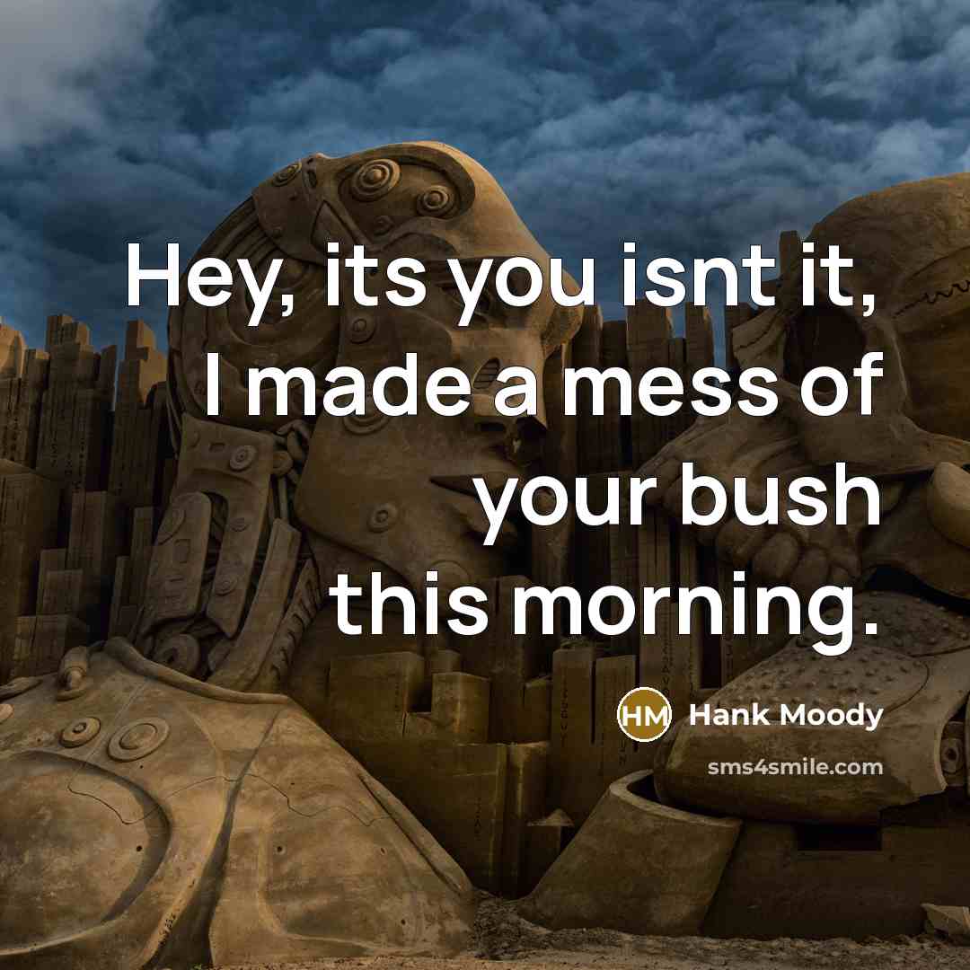 “Hey, its you isnt it, I made a mess of your bush this morning.” quote by Hank Moody