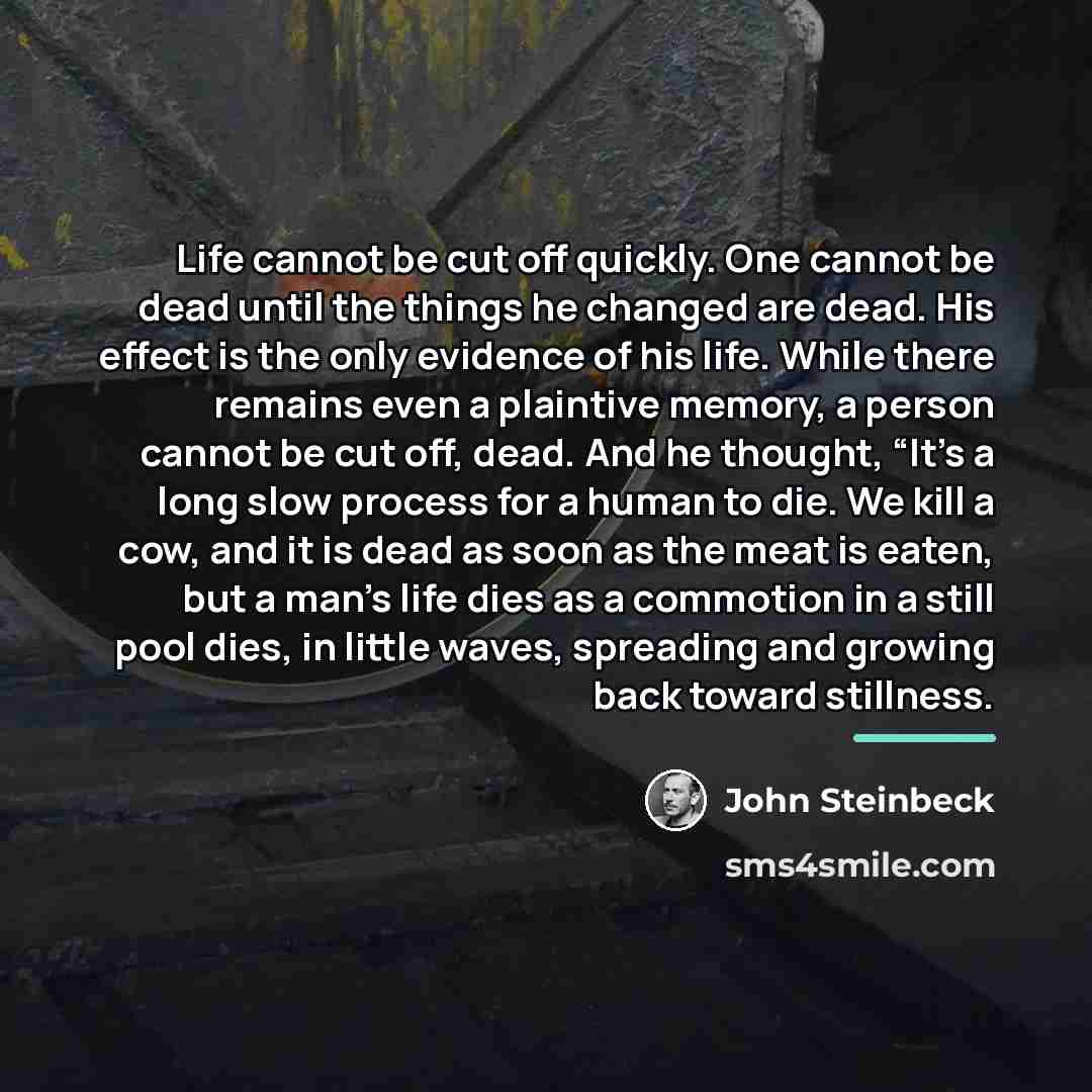 “Life cannot be cut off quickly. One cannot be dead…” quote by John Steinbeck