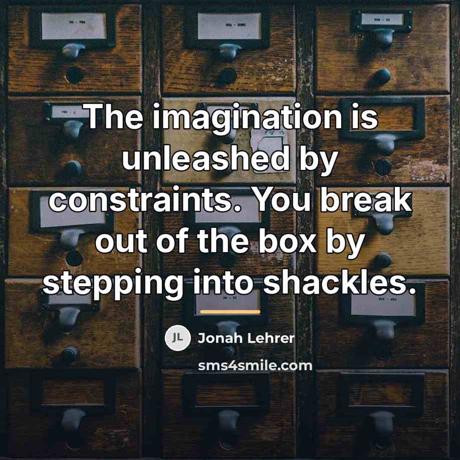 “The imagination is unleashed by constraints. You break out of…” quote by Jonah Lehrer