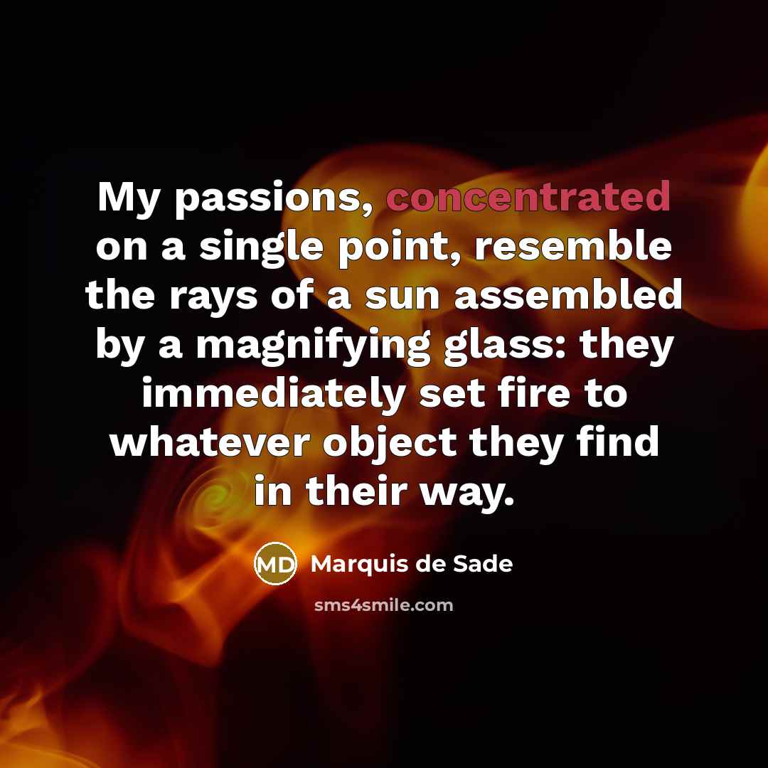 “My passions, concentrated on a single point, resemble the rays…” quote by Marquis de Sade