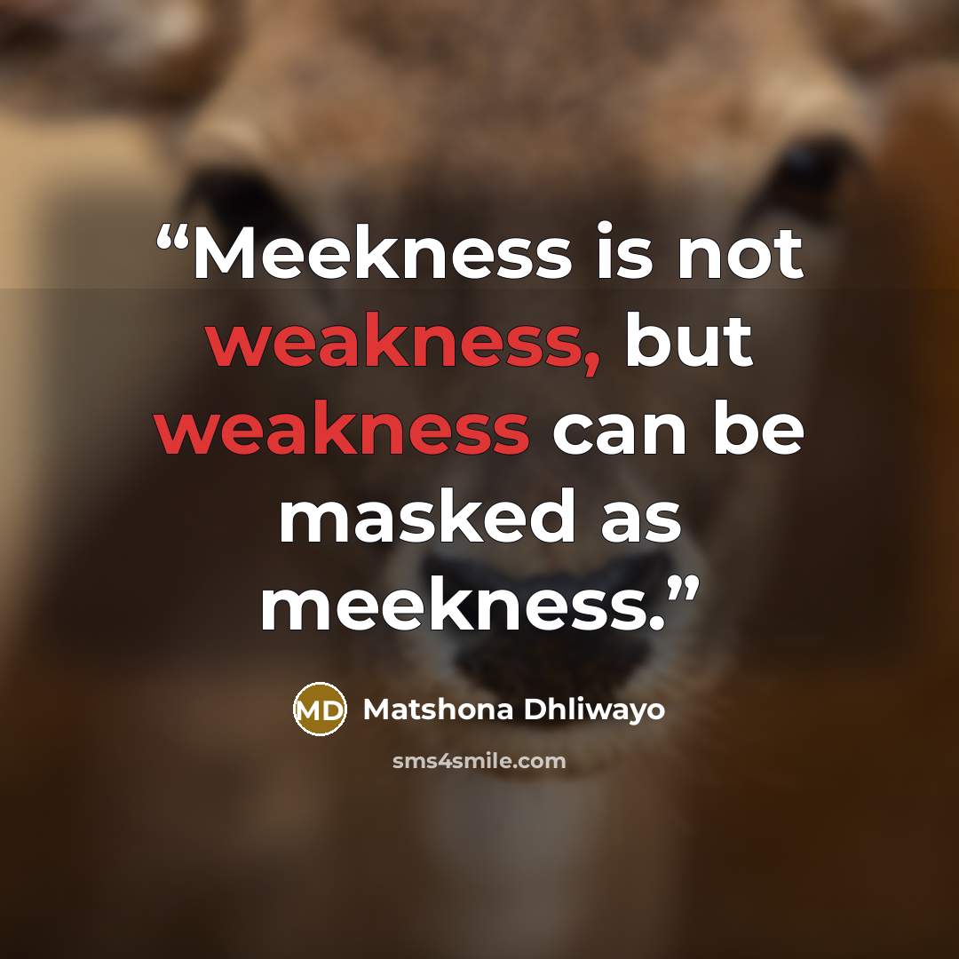 “Meekness is not weakness, but weakness can be masked as meekness.” quote by Matshona Dhliwayo