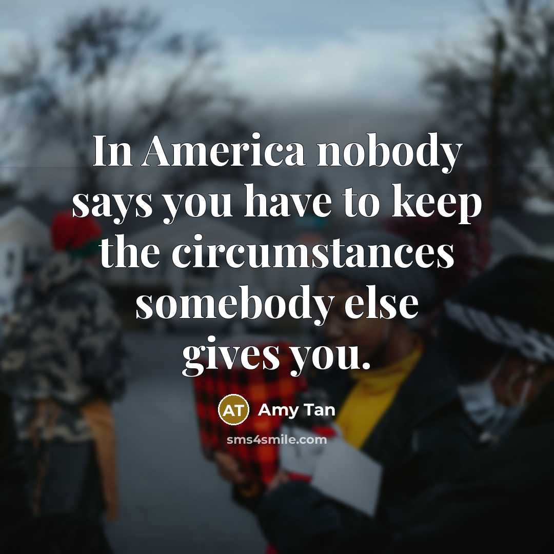 “In America nobody says you have to keep the circumstances…” quote by Amy Tan