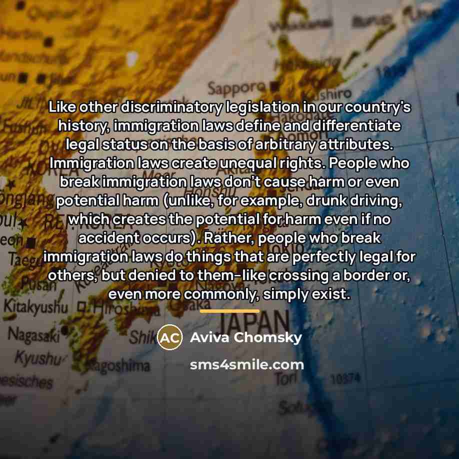 “Like other discriminatory legislation in our country's history, immigration laws…” quote by Aviva Chomsky