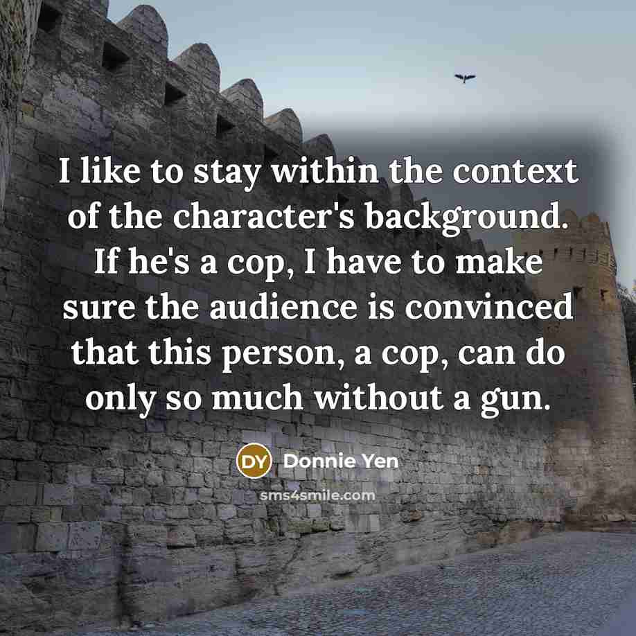 “I like to stay within the context of the character's…” quote by Donnie Yen