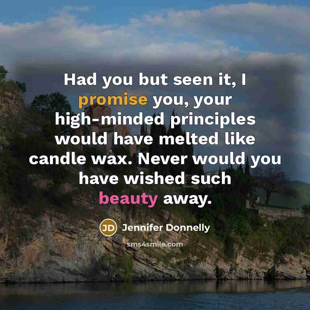“Had you but seen it, I promise you, your high-minded…” quote by Jennifer Donnelly