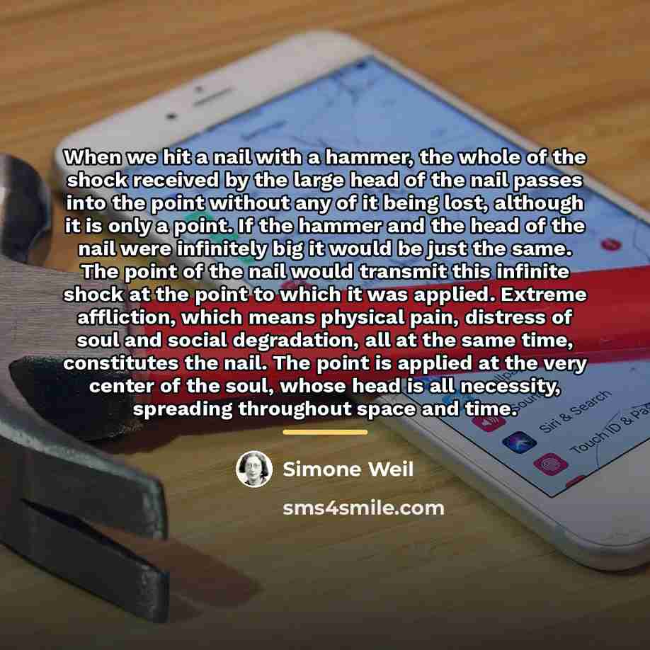“When we hit a nail with a hammer, the whole…” quote by Simone Weil