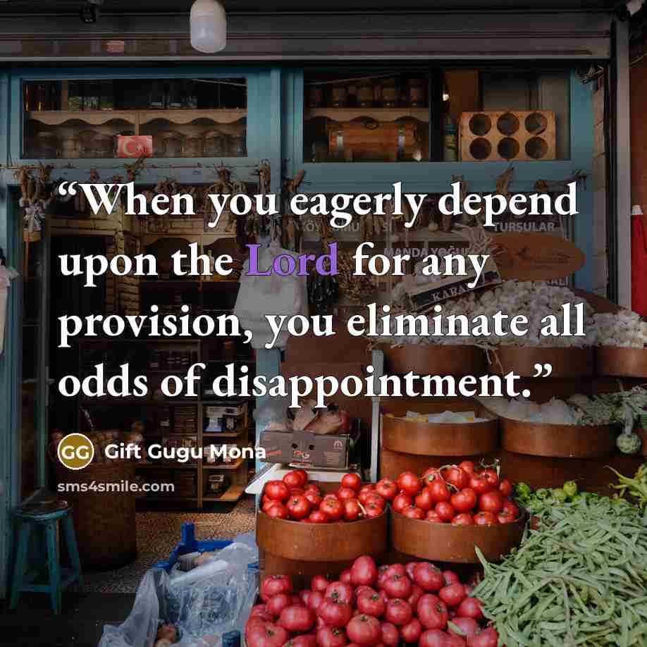 “When you eagerly depend upon the Lord for any provision, you eliminate all odds of disappointment.” quote by Gift Gugu Mona