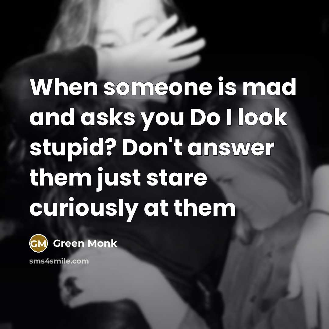 “When someone is mad and asks you Do I look…” quote by Green Monk