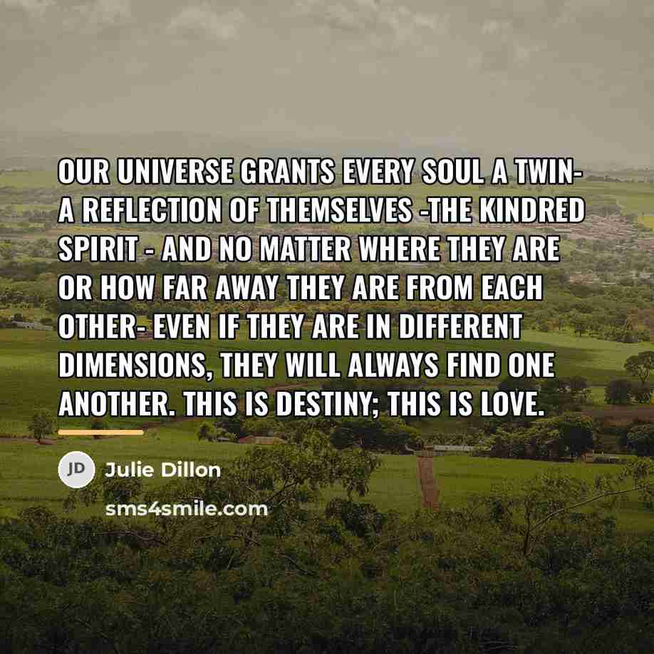 “Our universe grants every soul a twin- a reflection of…” quote by Julie Dillon