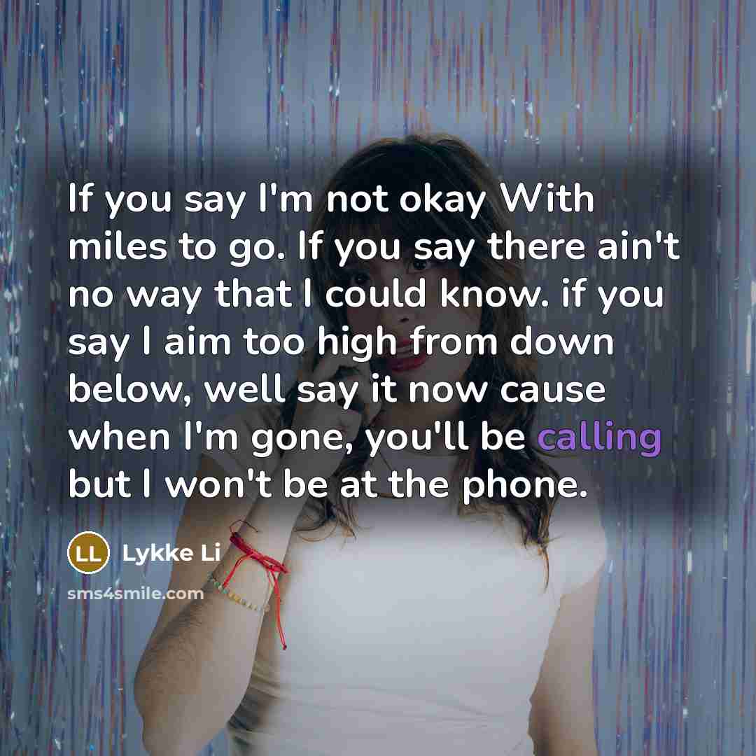 “If you say I'm not okay With miles to go.…” quote by Lykke Li