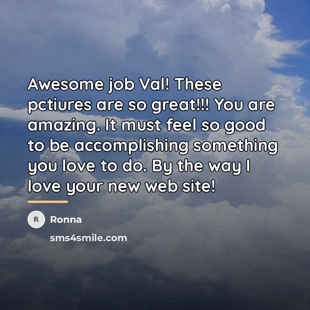 “Awesome job Val! These pctiures are so great!!! You are…” quote by Ronna