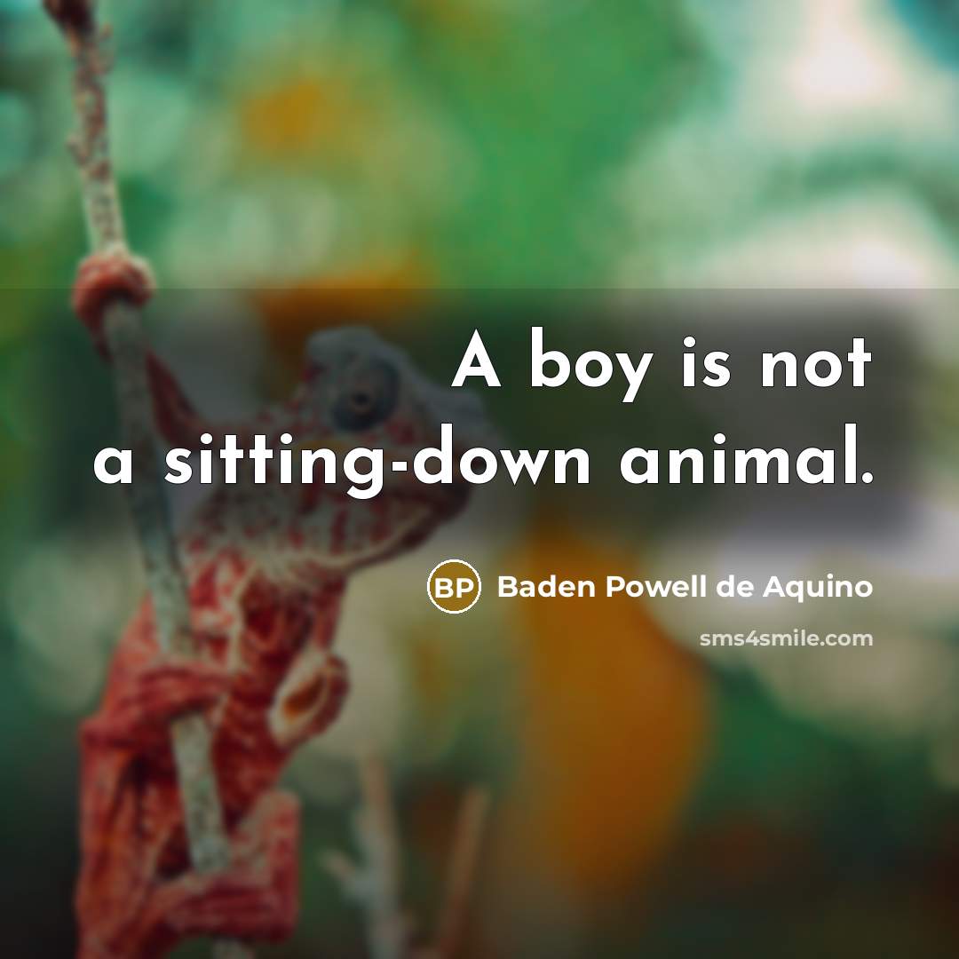 “A boy is not a sitting-down animal.…” quote by Baden Powell de Aquino