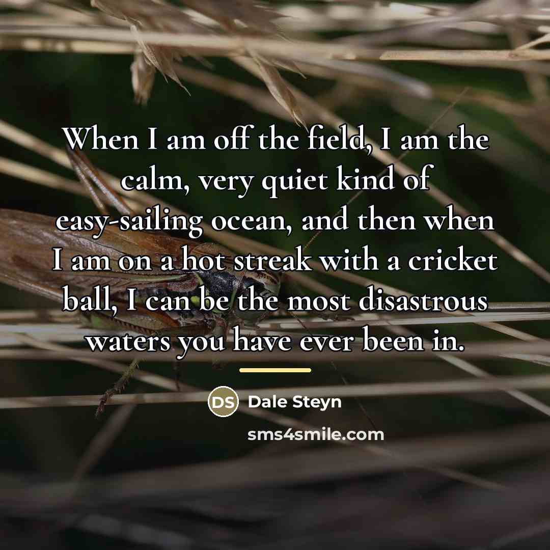 “When I am off the field, I am the calm,…” quote by Dale Steyn