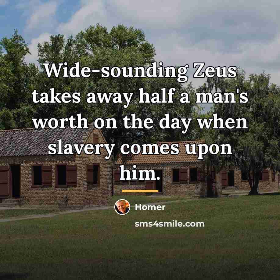 “Wide-sounding Zeus takes away half a man's worth on the…” quote by Homer
