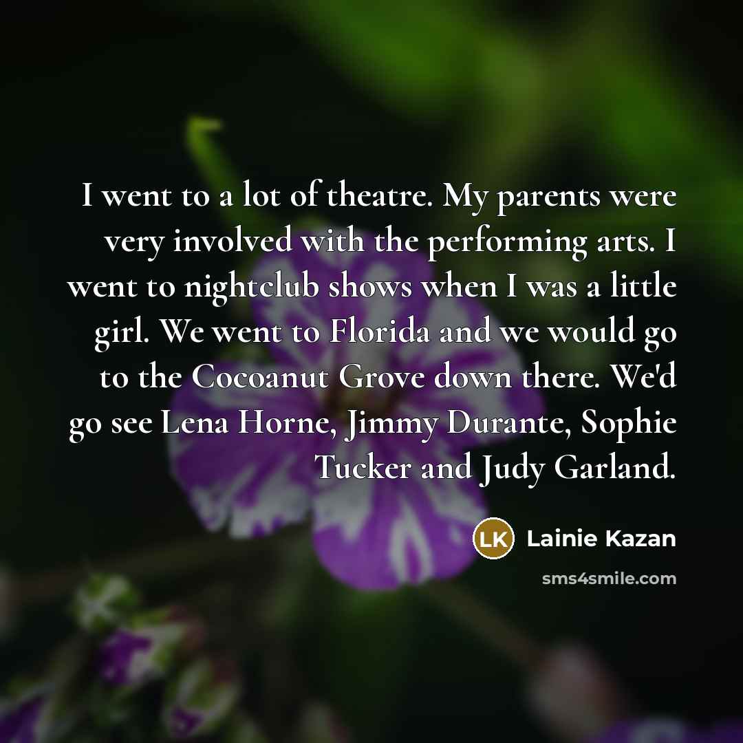 “I went to a lot of theatre. My parents were…” quote by Lainie Kazan