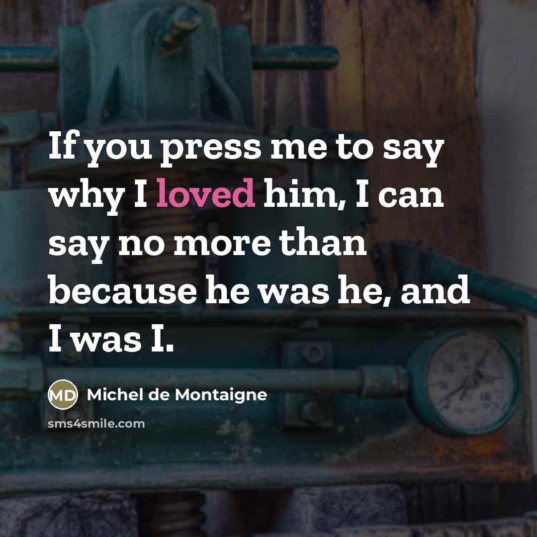 “If you press me to say why I loved him,…” quote by Michel de Montaigne