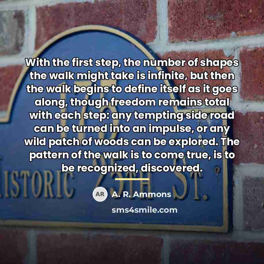 “With the first step, the number of shapes the walk…” quote by A. R. Ammons