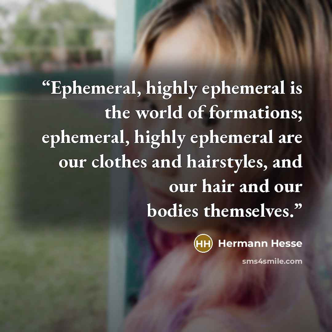 “Ephemeral, highly ephemeral is the world of formations; ephemeral, highly ephemeral are our clothes and hairstyles, and our hair and our bodies themselves.” quote by Hermann Hesse