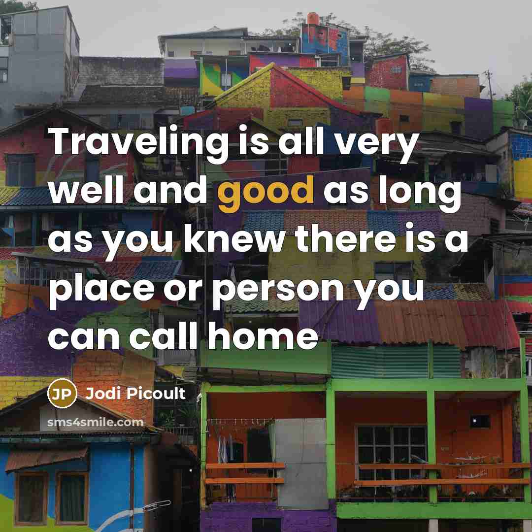 “Traveling is all very well and good as long as…” quote by Jodi Picoult