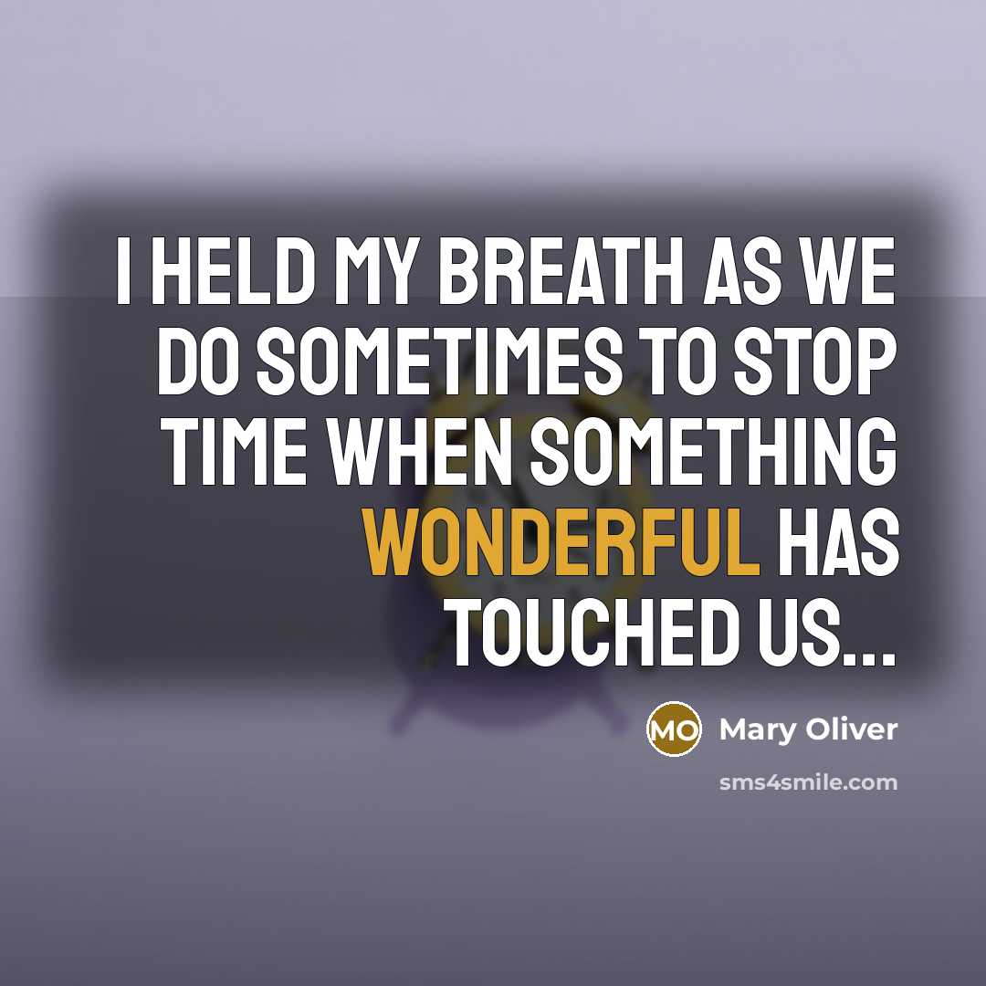 “I held my breath as we do sometimes to stop time when something wonderful has touched us...” quote by Mary Oliver