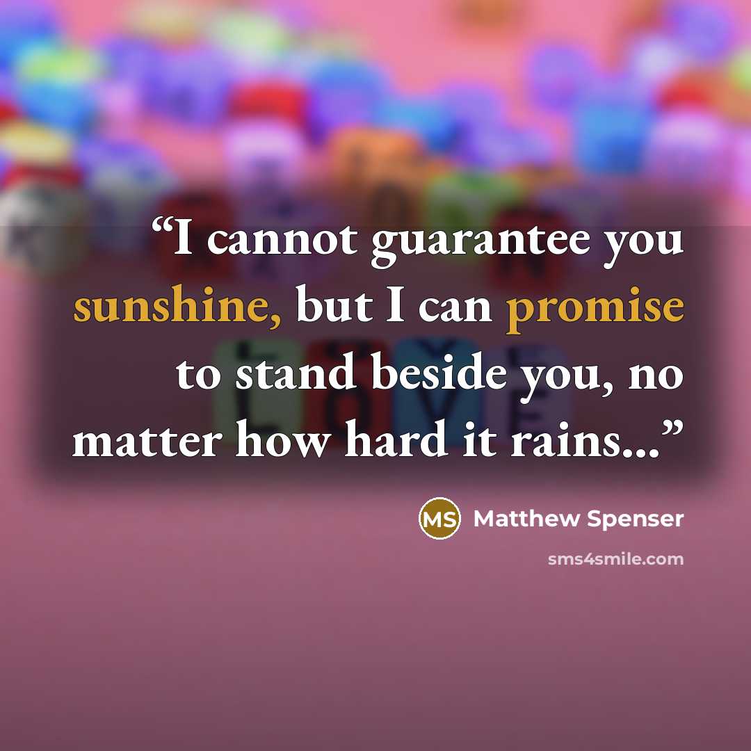 “I cannot guarantee you sunshine, but I can promise to stand beside you, no matter how hard it rains...” quote by Matthew Spenser