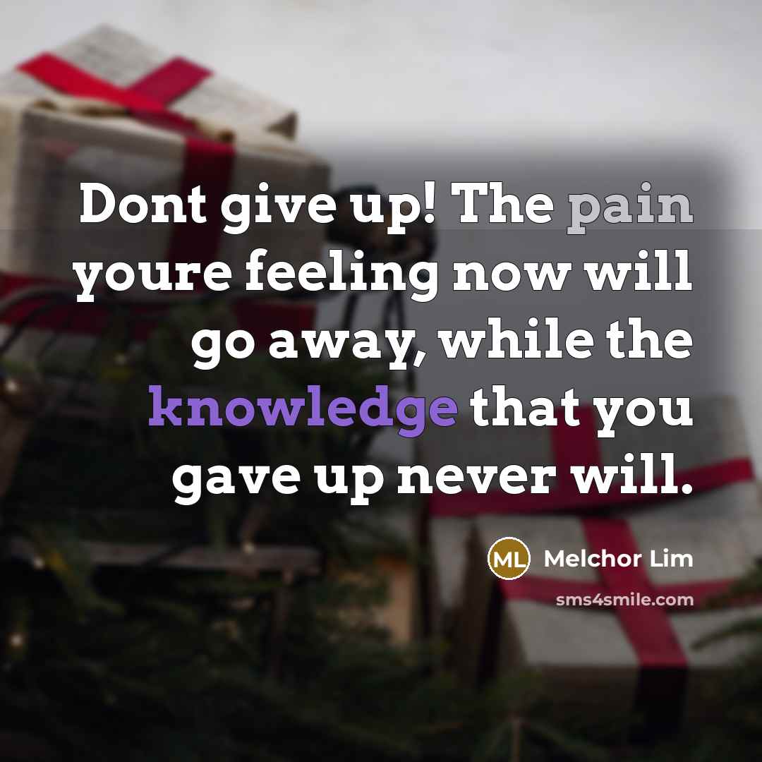 “Dont give up! The pain youre feeling now will go…” quote by Melchor Lim
