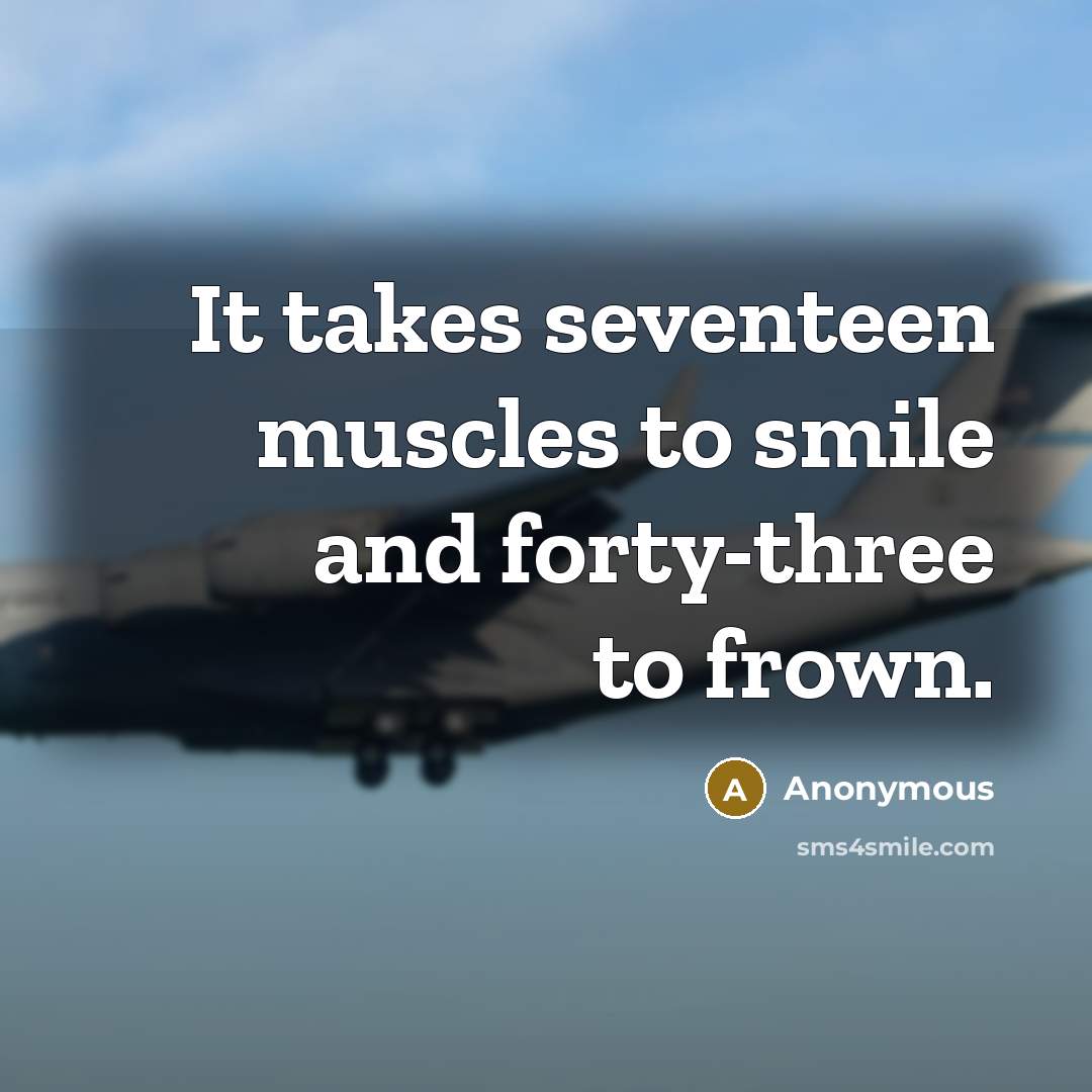 “It takes seventeen muscles to smile and forty-three to frown.” quote by Anonymous