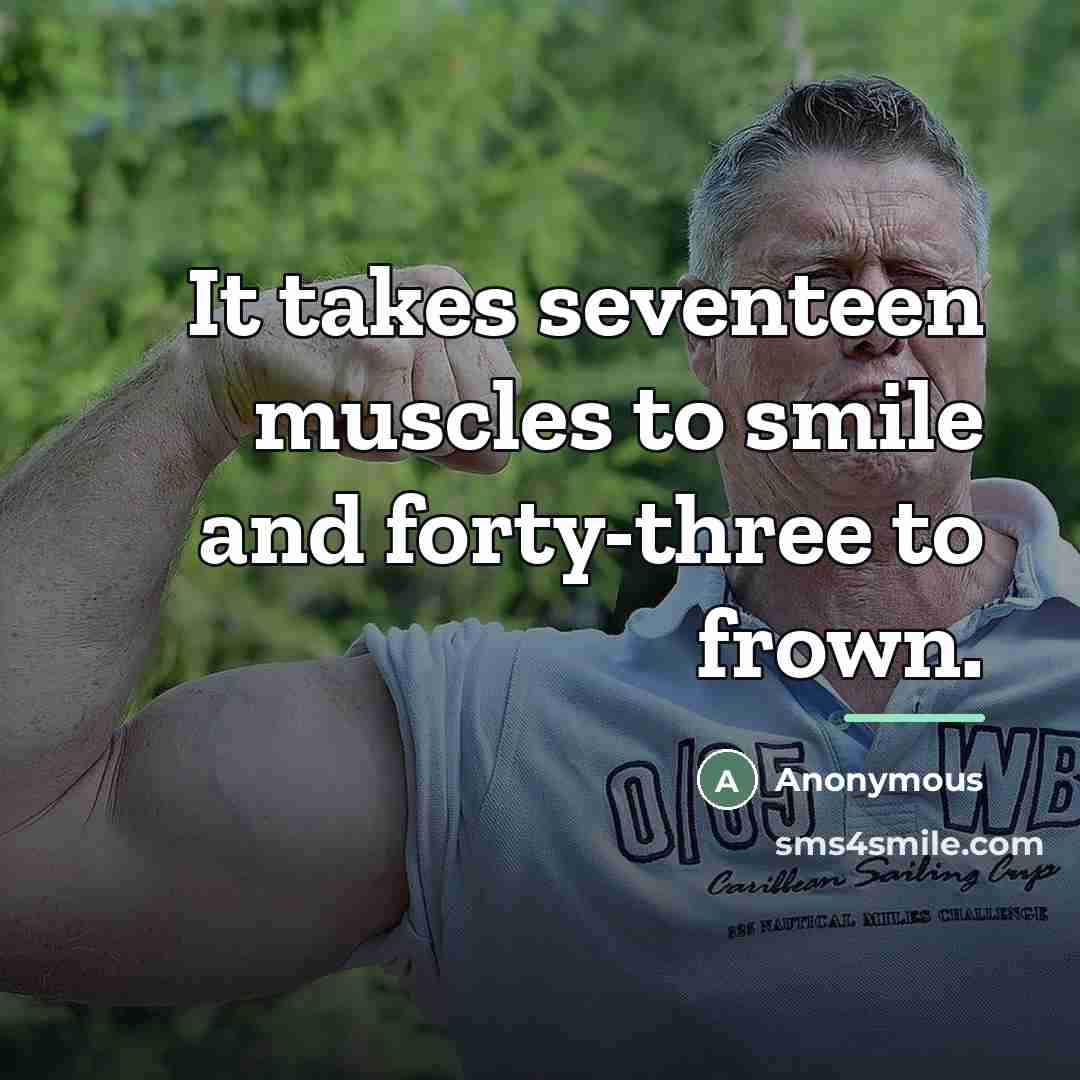 “It takes seventeen muscles to smile and forty-three to frown.…” quote by Anonymous