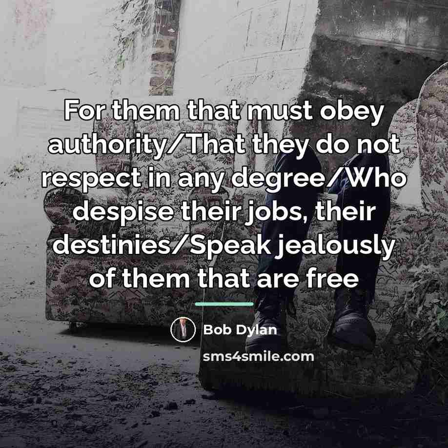 “For them that must obey authority/That they do not respect…” quote by Bob Dylan
