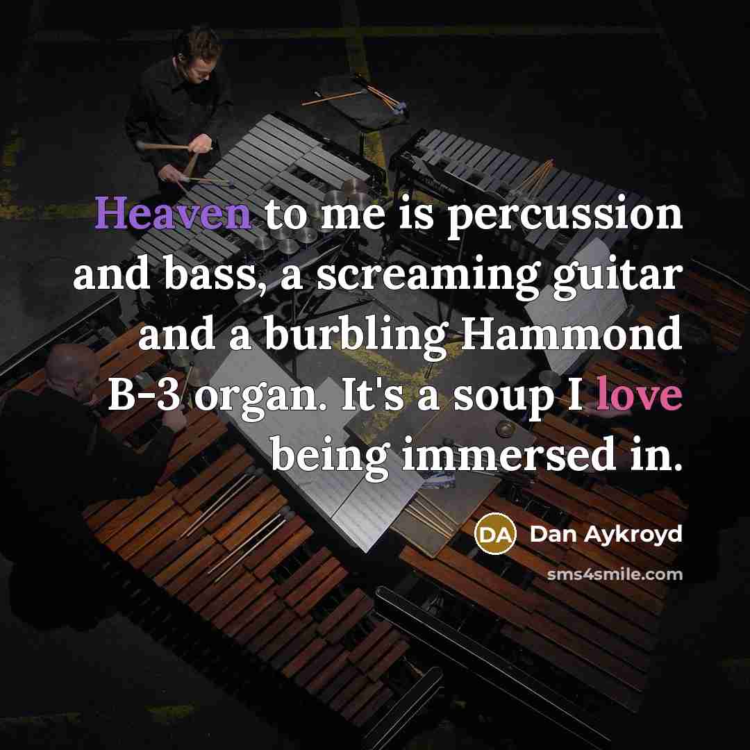 “Heaven to me is percussion and bass, a screaming guitar…” quote by Dan Aykroyd