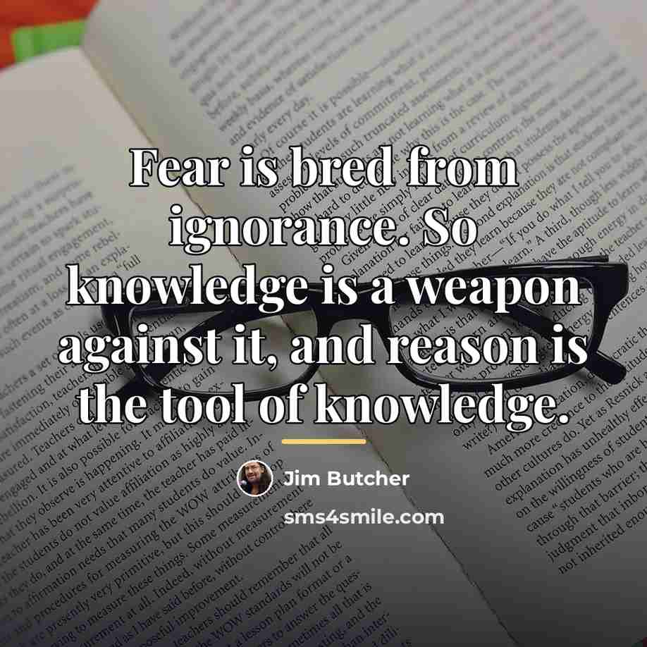 “Fear is bred from ignorance. So knowledge is a weapon…” quote by Jim Butcher
