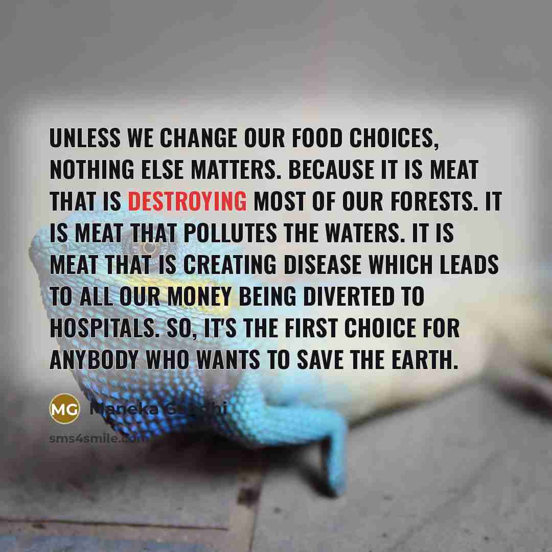 “Unless we change our food choices, nothing else matters. Because…” quote by Maneka Gandhi