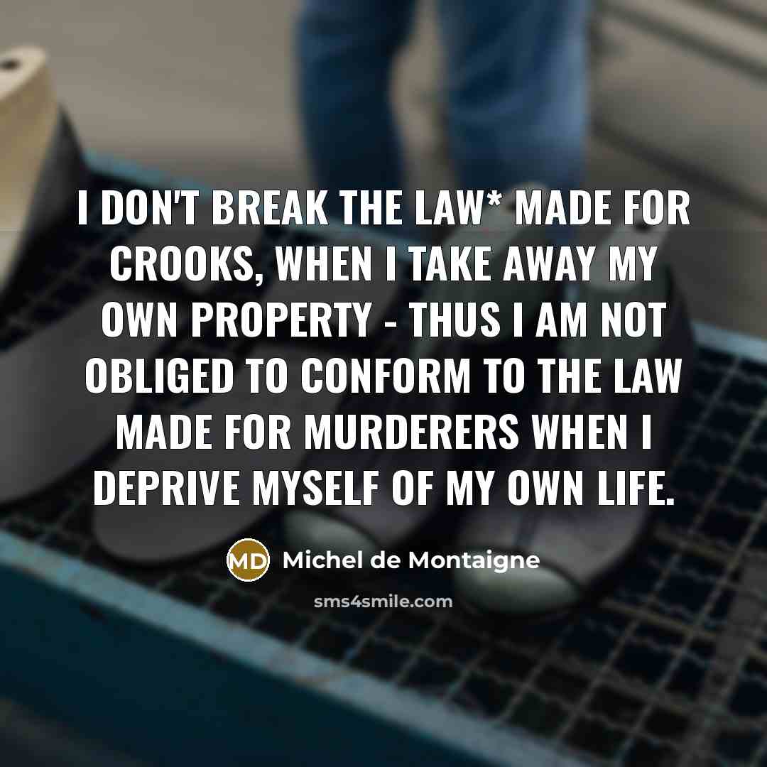 “I don't break the law* made for crooks, when I…” quote by Michel de Montaigne