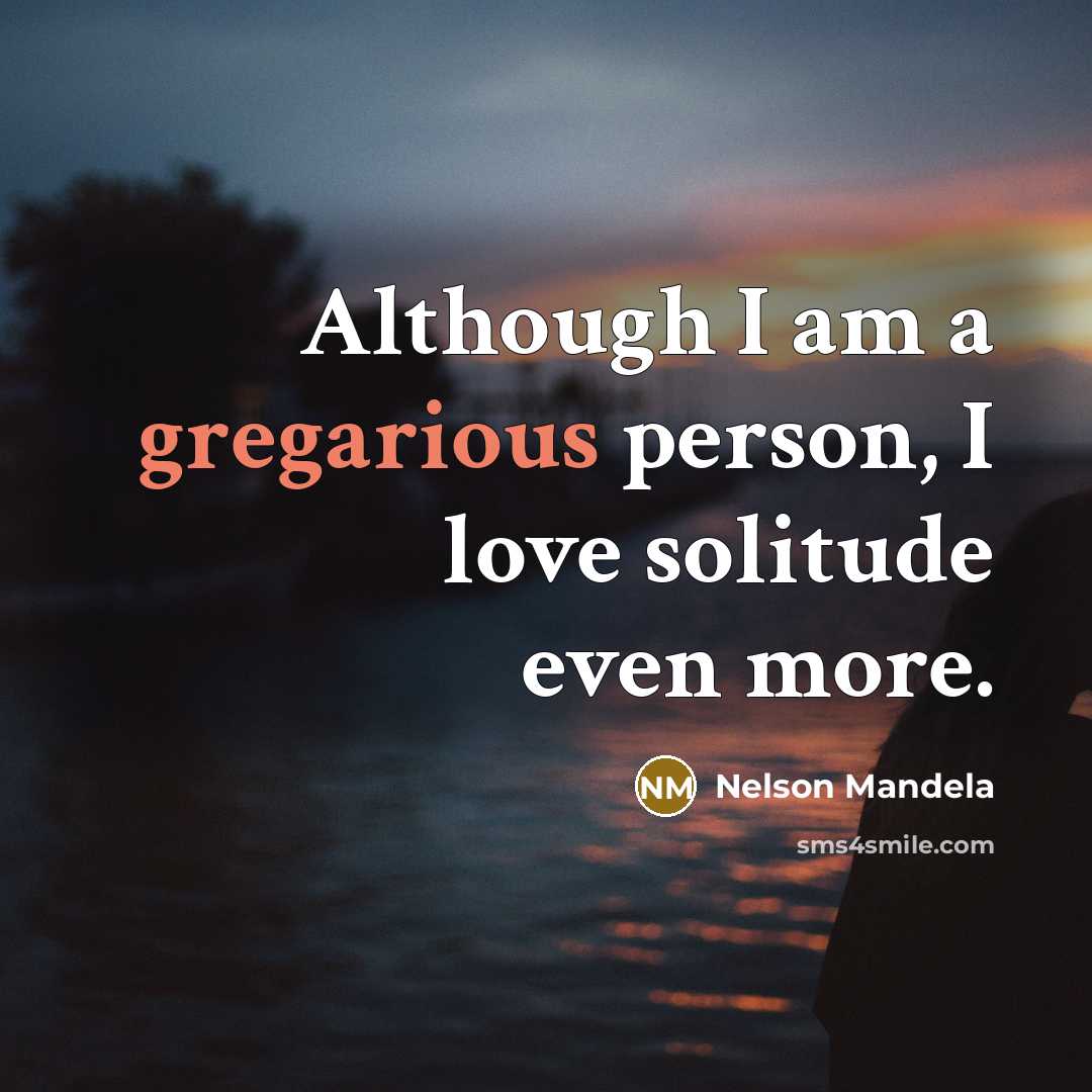 “Although I am a gregarious person, I love solitude even…” quote by Nelson Mandela