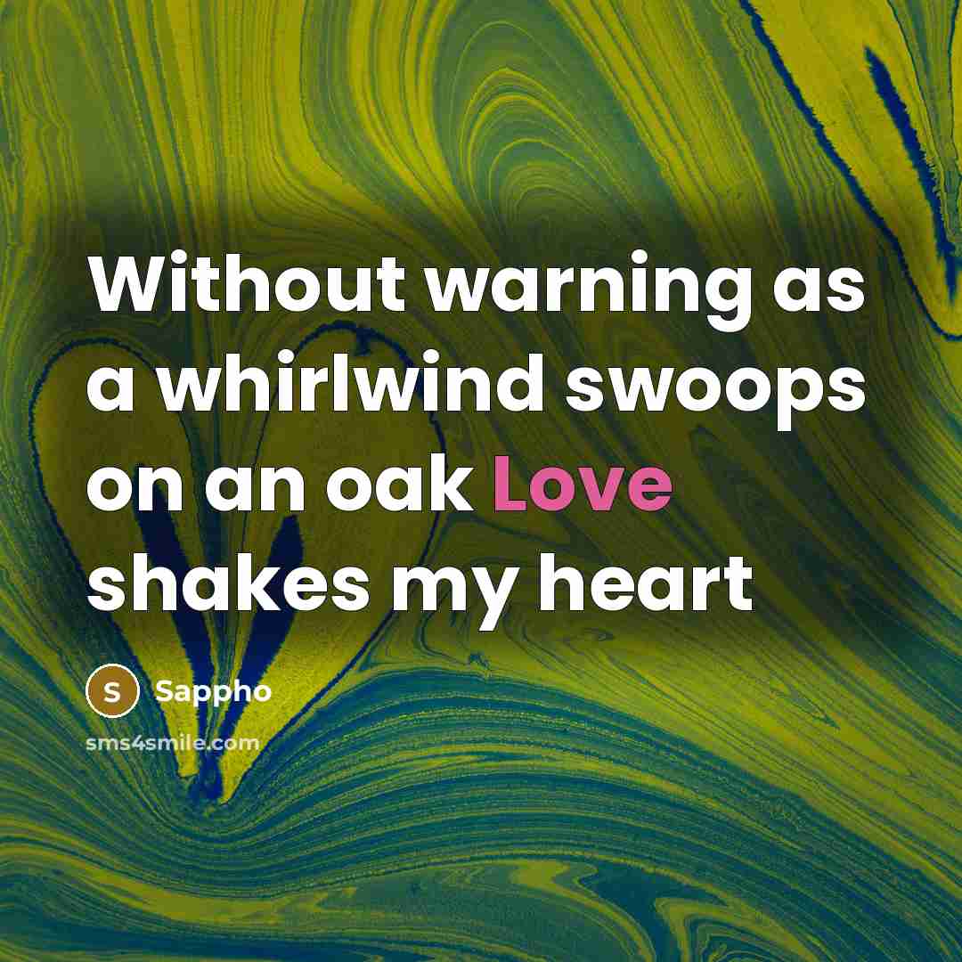 “Without warning as a whirlwind swoops on an oak Love…” quote by Sappho