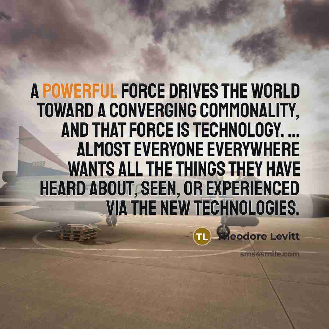 “A powerful force drives the world toward a converging commonality,…” quote by Theodore Levitt