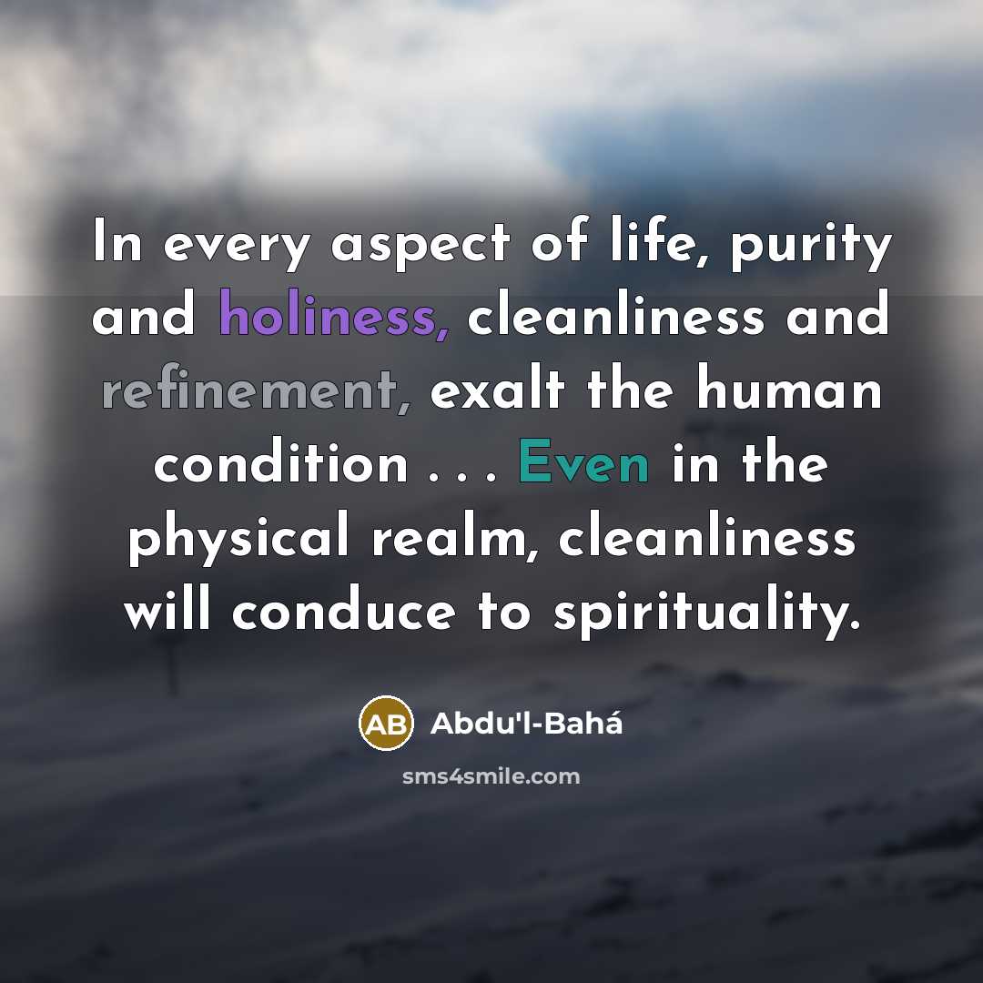 “In every aspect of life, purity and holiness, cleanliness and…” quote by Abdu'l-Bahá
