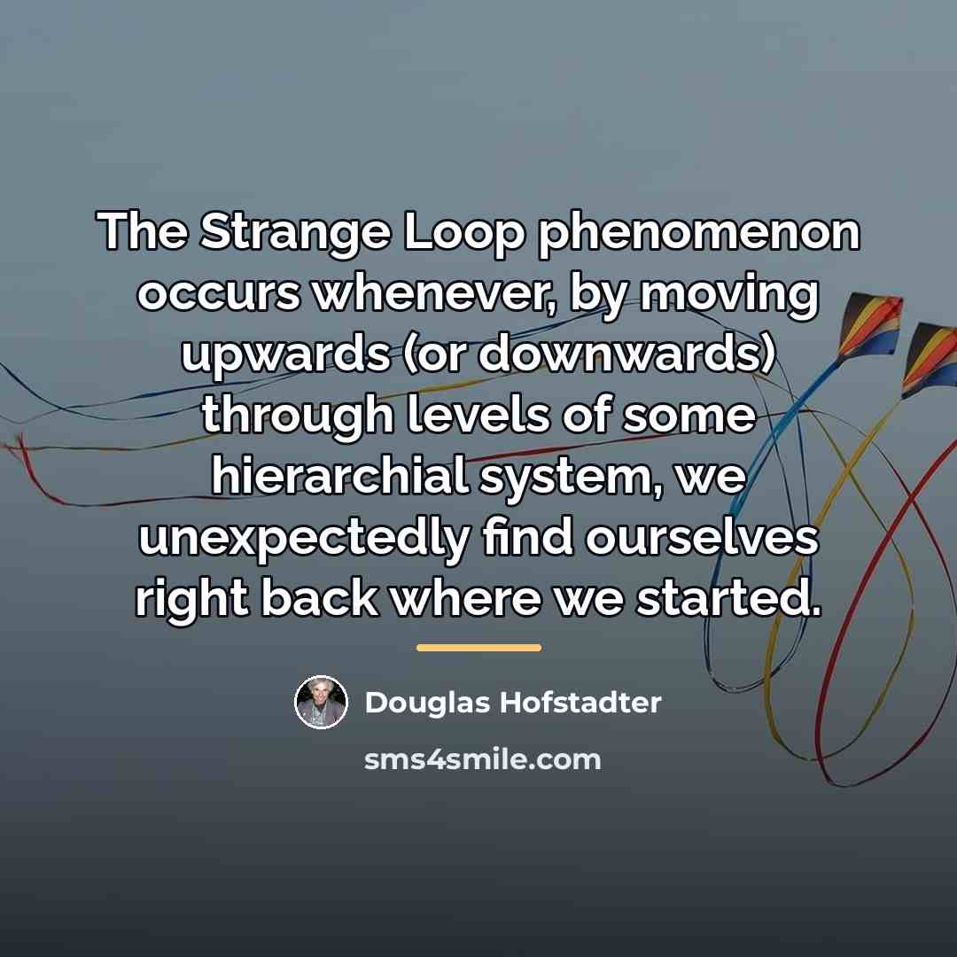 “The Strange Loop phenomenon occurs whenever, by moving upwards (or…” quote by Douglas Hofstadter