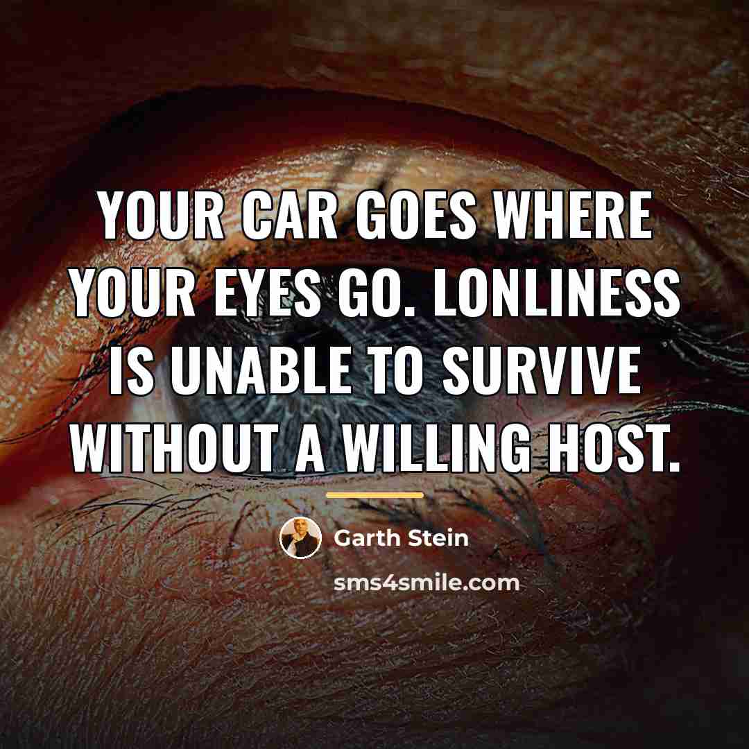 “Your car goes where your eyes go. Lonliness is unable…” quote by Garth Stein